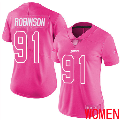 Detroit Lions Limited Pink Women Ahawn Robinson Jersey NFL Football #91 Rush Fashion